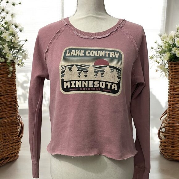 Techstyles California Dusty Pink Lake Country Minnesota Graphic Sweatshirt S - Picture 1 of 8